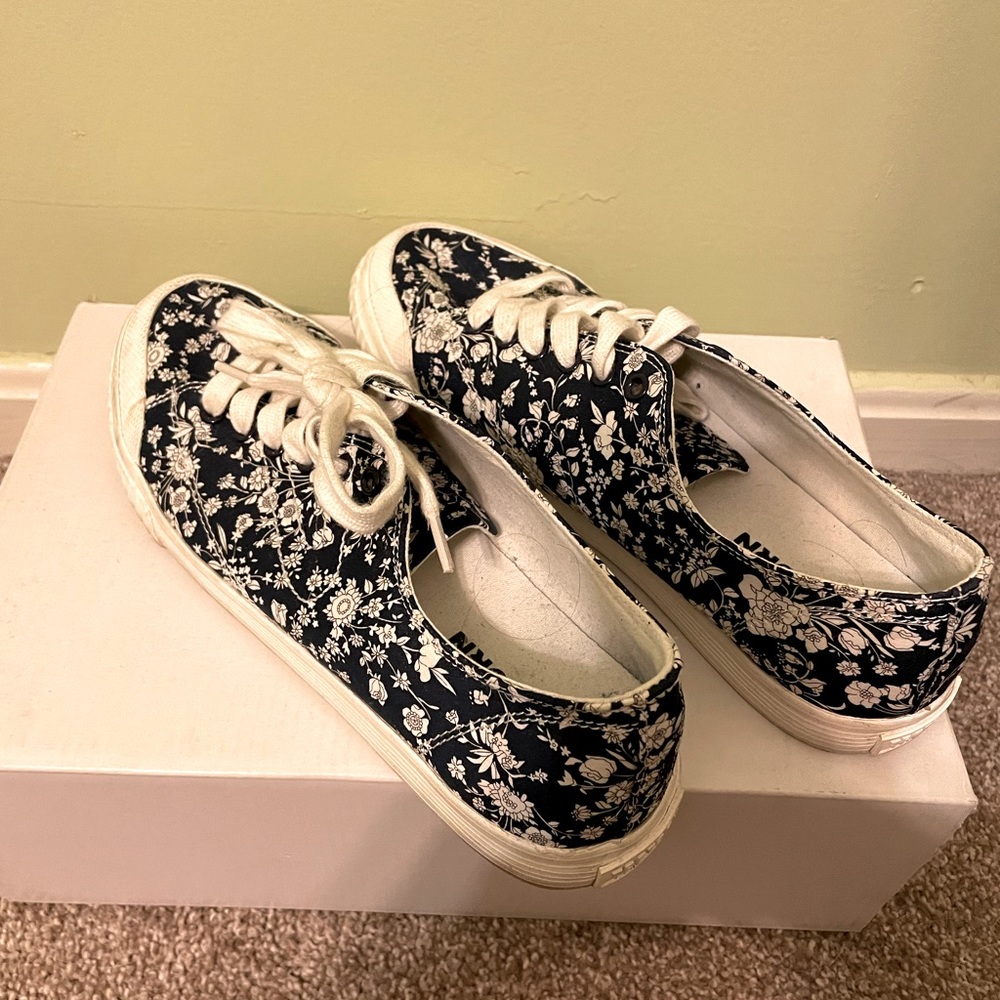 Tretorn Black Floral Canvas Sneakers with White Laces